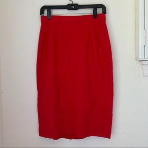 Mid length red wool pencil skirt
